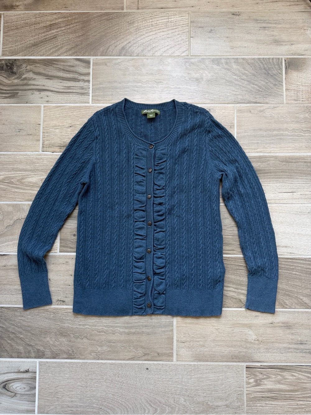 Eddie Bauer blue cable knit button down cardigan sweater Large